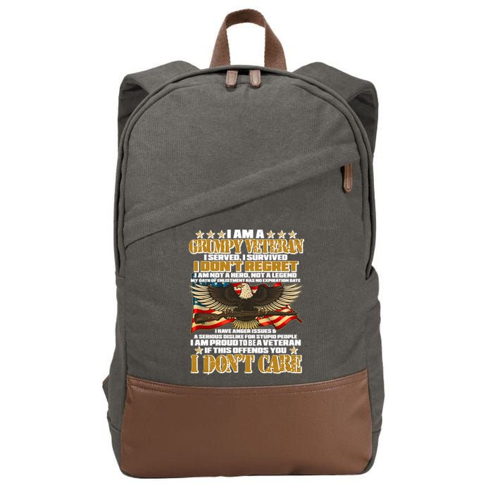 I Am A Grumpy Proud Veteran Funny Cotton Canvas Backpack