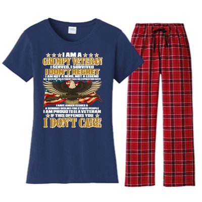 I Am A Grumpy Proud Veteran Funny Women's Flannel Pajama Set