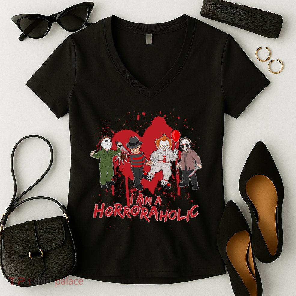 I Am A Horroraholic Funny Halloween Women's V-Neck T-Shirt