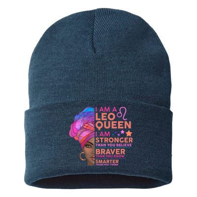 I Am A Leo Queen I Am Stronger Than You Believe Zodiac Sustainable Knit Beanie