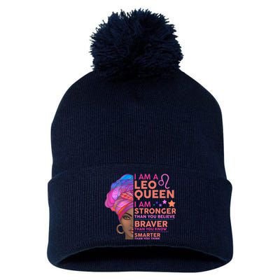 I Am A Leo Queen I Am Stronger Than You Believe Zodiac Pom Pom 12in Knit Beanie