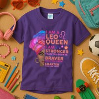 I Am A Leo Queen I Am Stronger Than You Believe Zodiac Kids T-Shirt