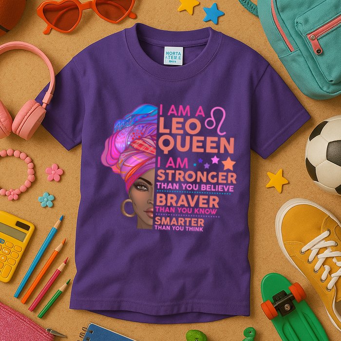 I Am A Leo Queen I Am Stronger Than You Believe Zodiac Kids T-Shirt