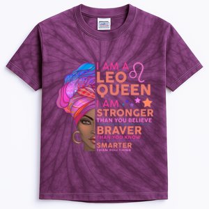 I Am A Leo Queen I Am Stronger Than You Believe Zodiac Kids Tie-Dye T-Shirt