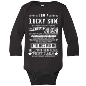 I Am A Lucky Son Funny Awesome Mom Baby Long Sleeve Bodysuit