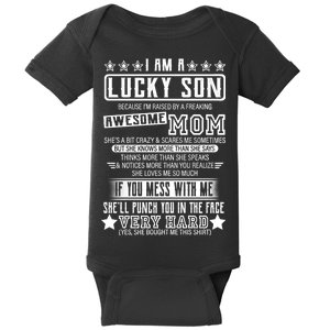 I Am A Lucky Son Funny Awesome Mom Baby Bodysuit