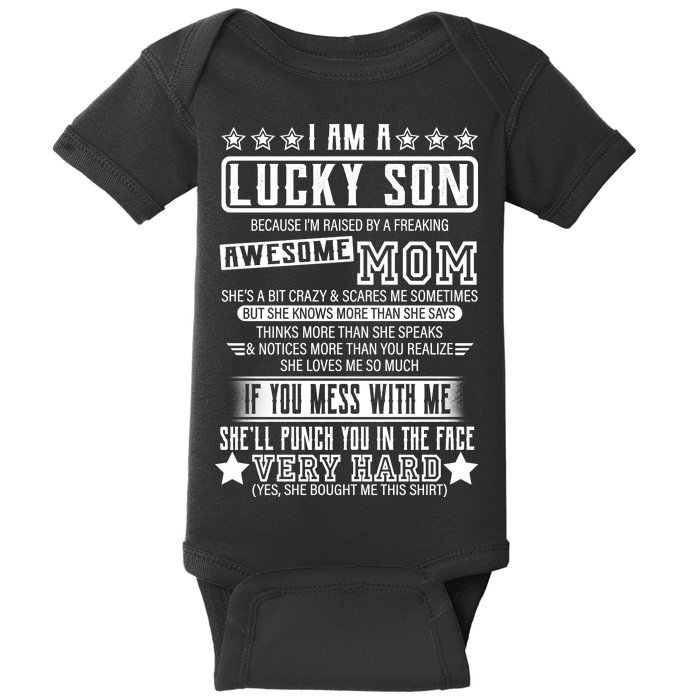 I Am A Lucky Son Funny Awesome Mom Baby Bodysuit