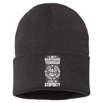 I Am A Maintenance Technician Level Of Stupidity Sustainable Knit Beanie