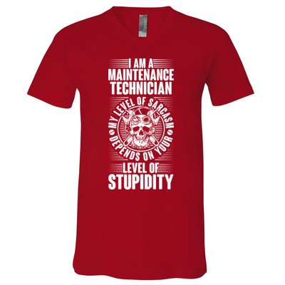 I Am A Maintenance Technician Level Of Stupidity V-Neck T-Shirt