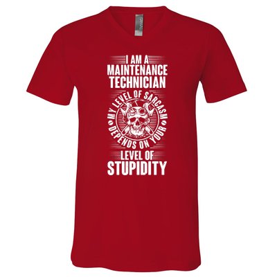 I Am A Maintenance Technician Level Of Stupidity V-Neck T-Shirt