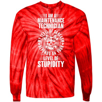 I Am A Maintenance Technician Level Of Stupidity Tie-Dye Long Sleeve Shirt