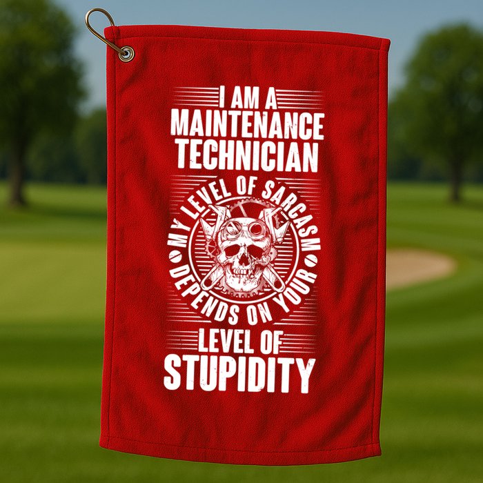 I Am A Maintenance Technician Level Of Stupidity Golf Towel