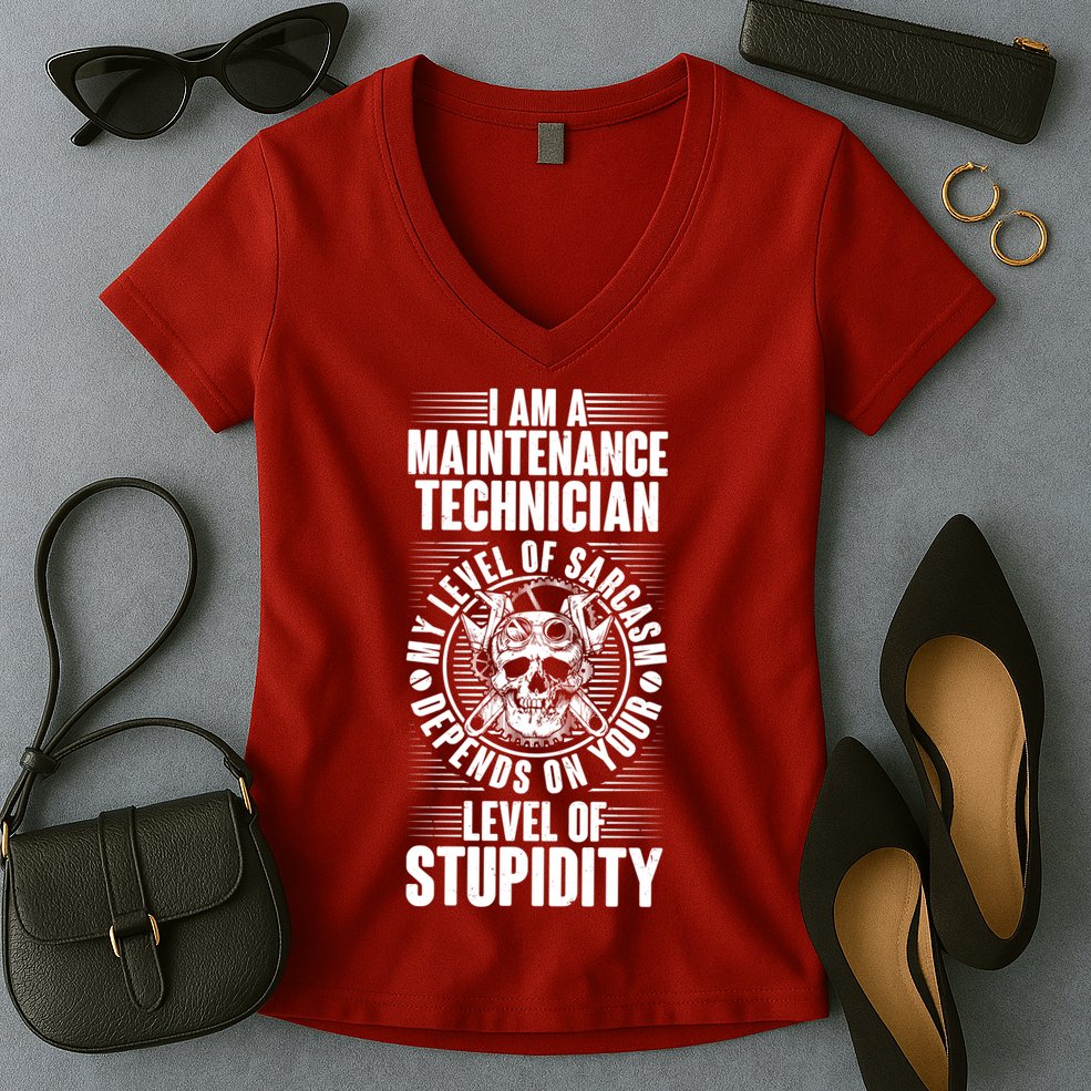 I Am A Maintenance Technician Level Of Stupidity Women's V-Neck T-Shirt