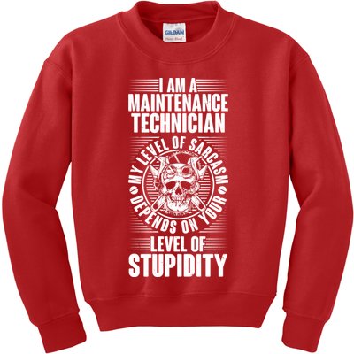I Am A Maintenance Technician Level Of Stupidity Kids Sweatshirt