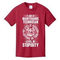 I Am A Maintenance Technician Level Of Stupidity Kids T-Shirt