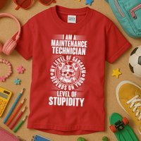I Am A Maintenance Technician Level Of Stupidity Kids T-Shirt
