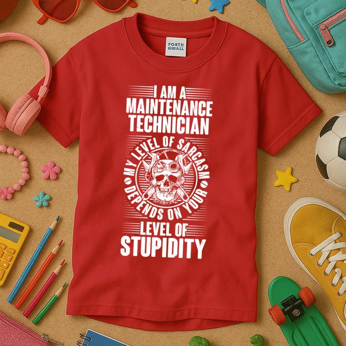 I Am A Maintenance Technician Level Of Stupidity Kids T-Shirt