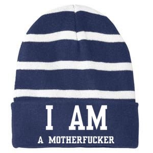 I Am A Motherfucker Striped Beanie with Solid Band