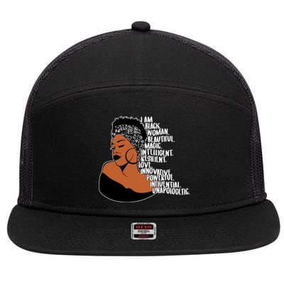 I Am A Proud Black Woman Beautiful Powerful 7 Panel Mesh Trucker Snapback Hat