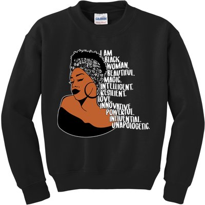 I Am A Proud Black Woman Beautiful Powerful Kids Sweatshirt