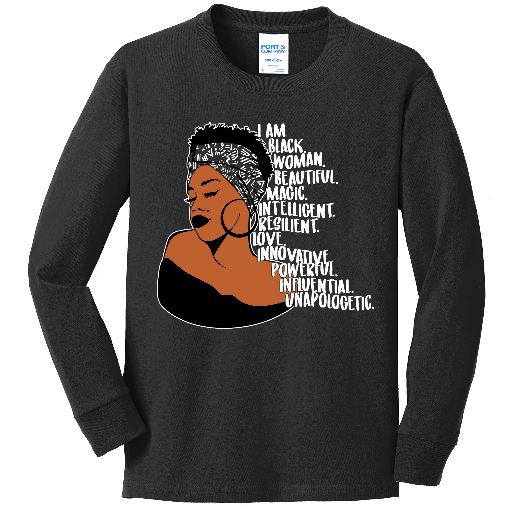 I Am A Proud Black Woman Beautiful Powerful Kids Long Sleeve Shirt