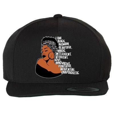 I Am A Proud Black Woman Beautiful Powerful Wool Snapback Cap