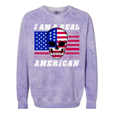 I Am A Real American Skull Flag Colorblast Crewneck Sweatshirt