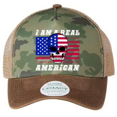 I Am A Real American Skull Flag Legacy Tie Dye Trucker Hat