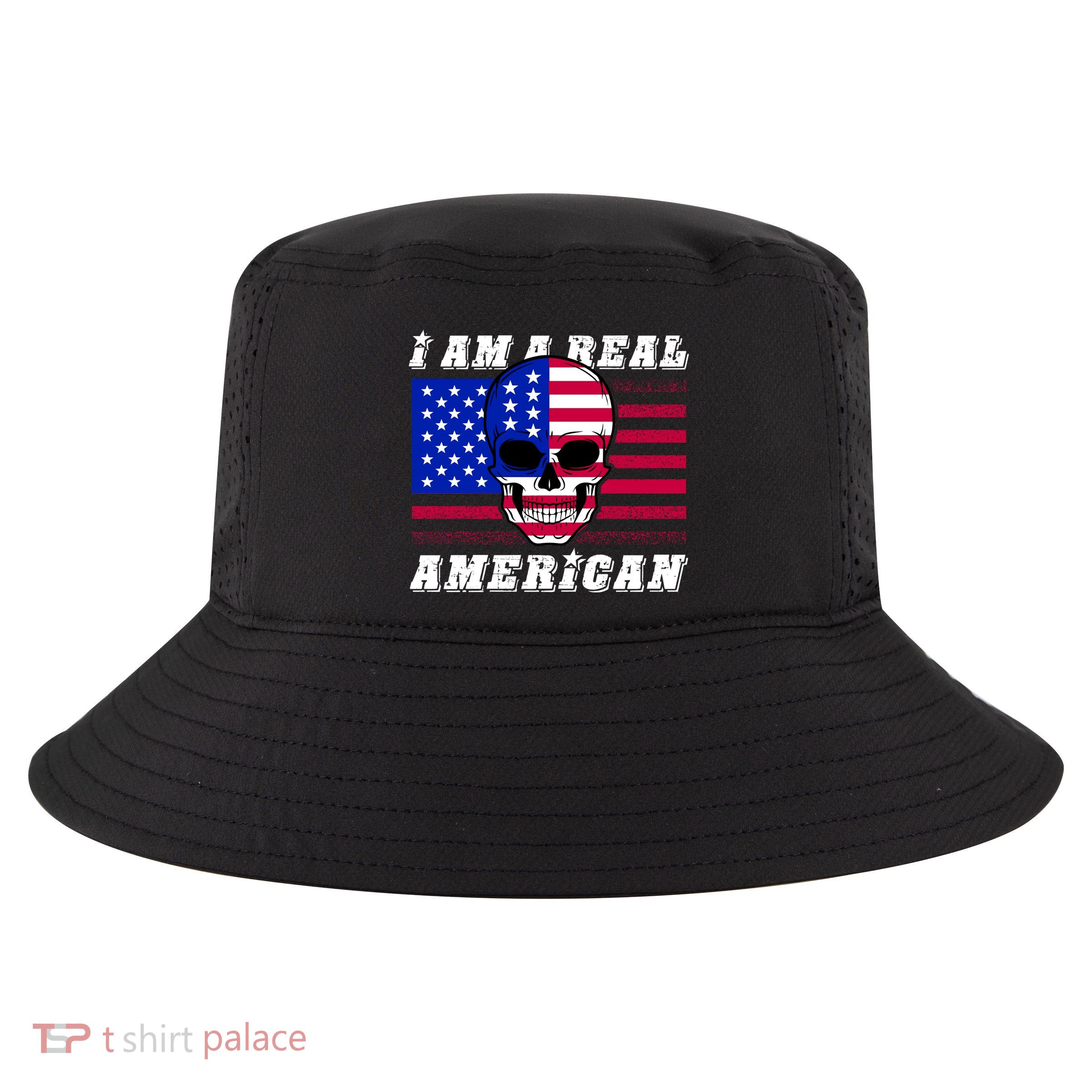 I Am A Real American Skull Flag Cool Comfort Performance Bucket Hat