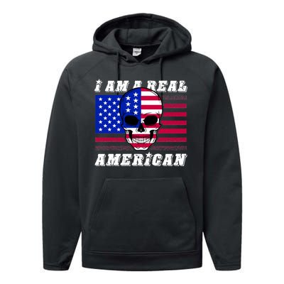 I Am A Real American Skull Flag Performance Fleece Hoodie