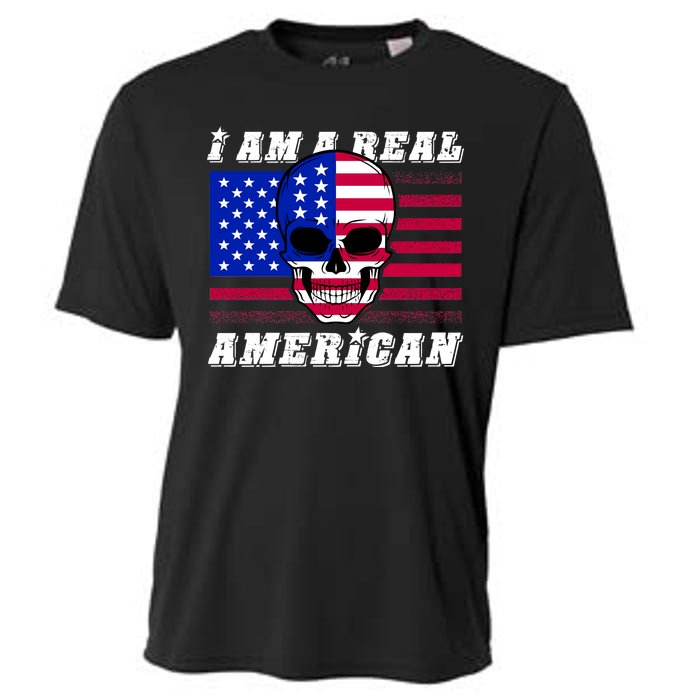 I Am A Real American Skull Flag Cooling Performance Crew T-Shirt