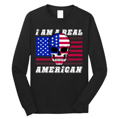 I Am A Real American Skull Flag Long Sleeve Shirt