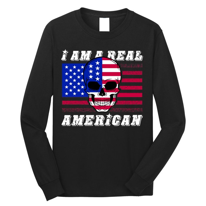 I Am A Real American Skull Flag Long Sleeve Shirt