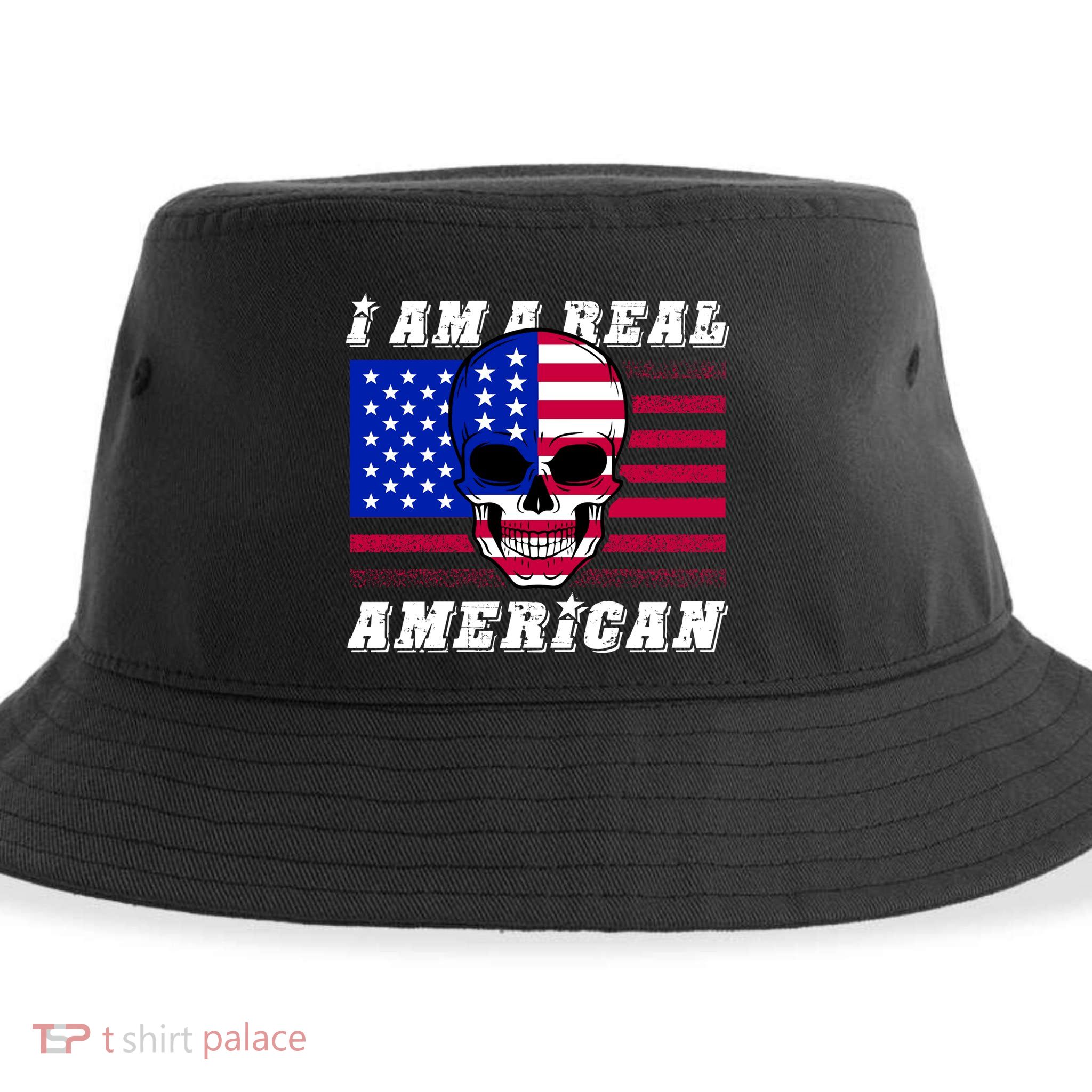 I Am A Real American Skull Flag Sustainable Bucket Hat