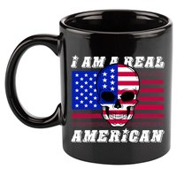 I Am A Real American Skull Flag 11oz C Handle Ceramic Mug