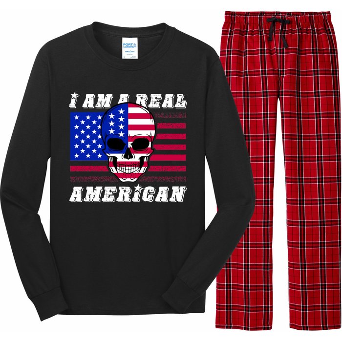 I Am A Real American Skull Flag Long Sleeve Pajama Set