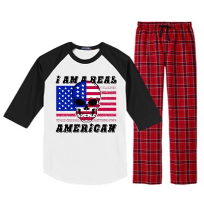 I Am A Real American Skull Flag Raglan Sleeve Pajama Set