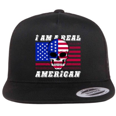 I Am A Real American Skull Flag Flatbill Hat