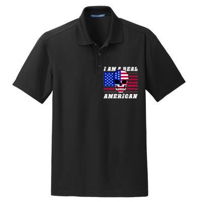 I Am A Real American Skull Flag Dry Zone Grid Polo