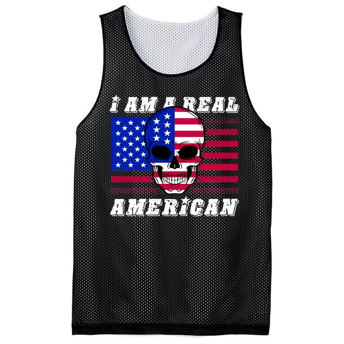 I Am A Real American Skull Flag Mesh Reversible Basketball Jersey Tank