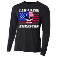 I Am A Real American Skull Flag Cooling Performance Long Sleeve Crew