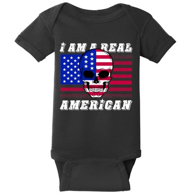 I Am A Real American Skull Flag Baby Bodysuit