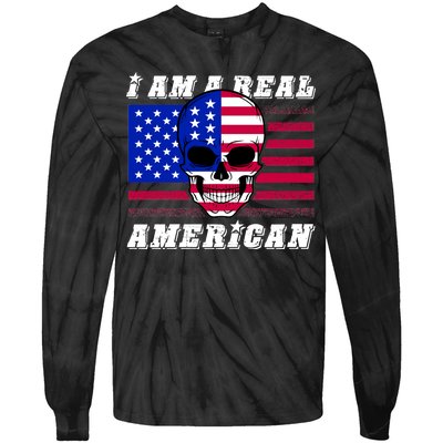 I Am A Real American Skull Flag Tie-Dye Long Sleeve Shirt