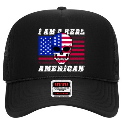 I Am A Real American Skull Flag Trucker Hat
