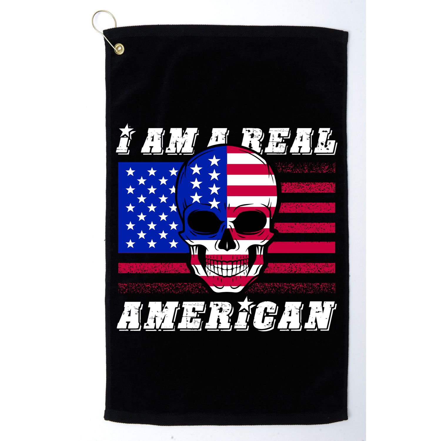 I Am A Real American Skull Flag Golf Towel