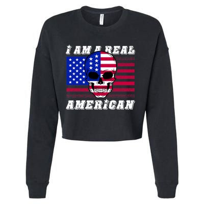 I Am A Real American Skull Flag Cropped Pullover Crew
