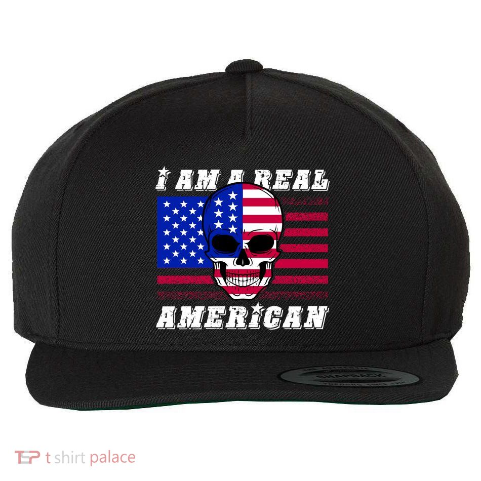 I Am A Real American Skull Flag Wool Snapback Cap