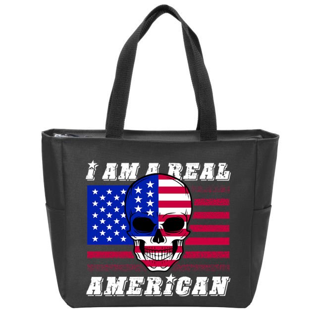 I Am A Real American Skull Flag Zip Tote Bag