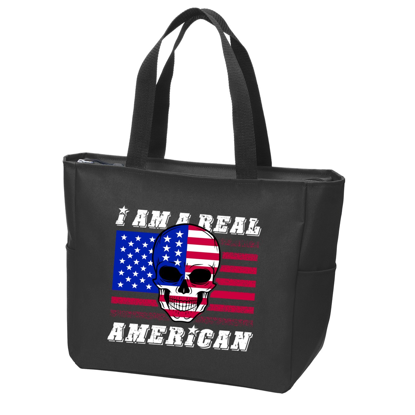 I Am A Real American Skull Flag Zip Tote Bag