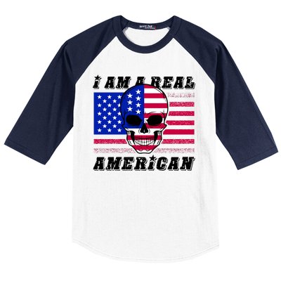 I Am A Real American Skull Flag Baseball Sleeve Shirt